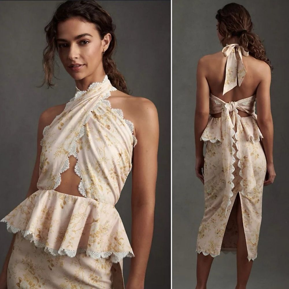 V. Chapman The Daisy Halter Twisted Midi Dress Size 12 New